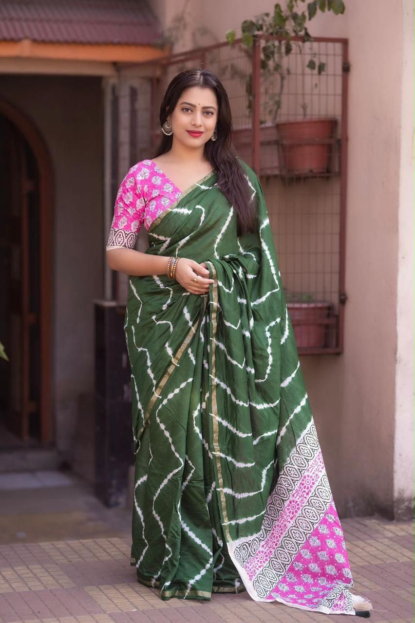Soft Pure Chanderi Cotton Leheriya Tie-Dye Saree